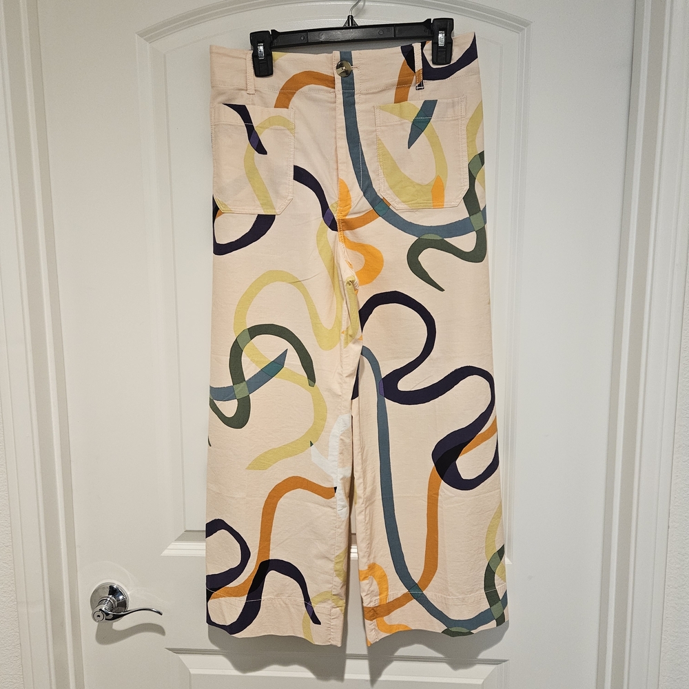 Maeve Colette Wide-Leg Pants in Cream with Multicolor Print
